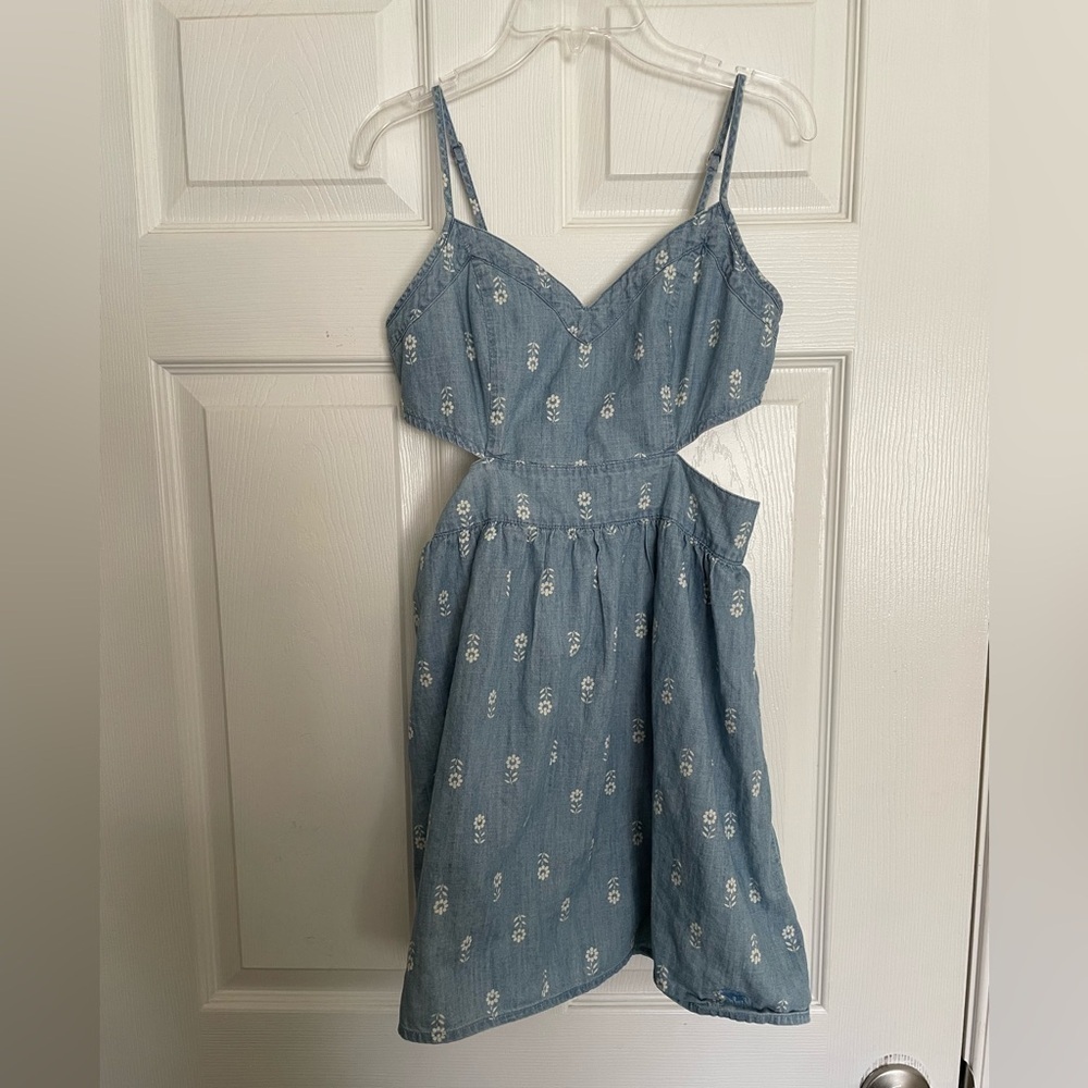 Abercrombie and Fitch denim Floral Womens Mini Dress Fit & Flare w/ Side Cutouts